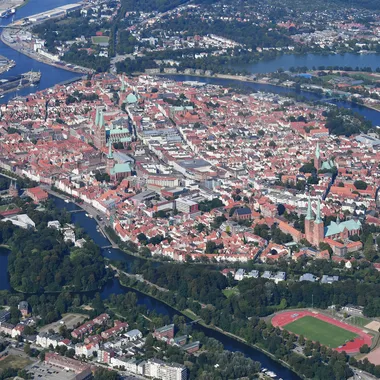 Lübecker Altstadt - Aerial image of Lübeck (view from the southwest)