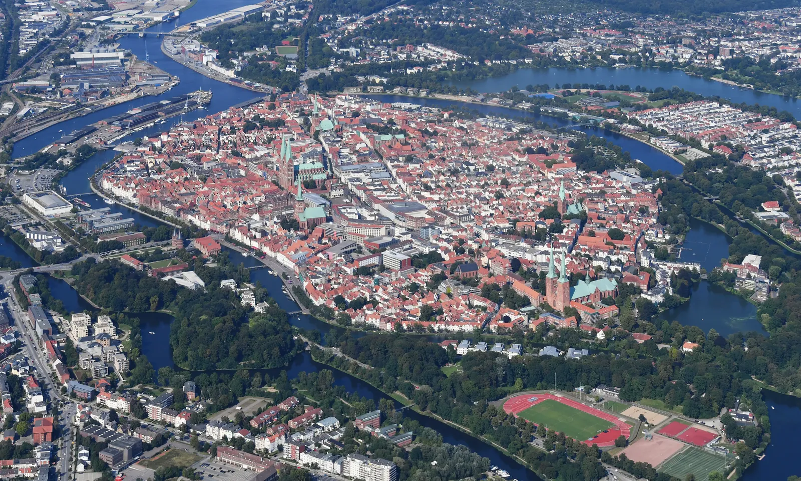 Lübecker Altstadt - Aerial image of Lübeck (view from the southwest)