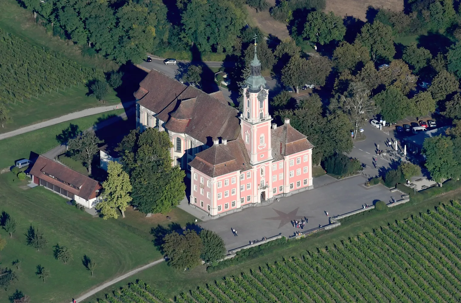 Wallfahrtskirche Basilika Birnau - Aerial image of the Wallfahrtskirche Birnau (view from the southwest)