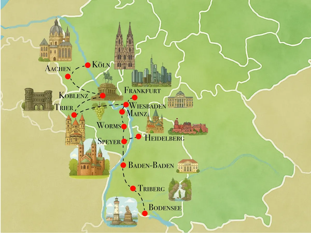 Entlang des Rheins reihen sich zahlreiche sehenswerte Städte